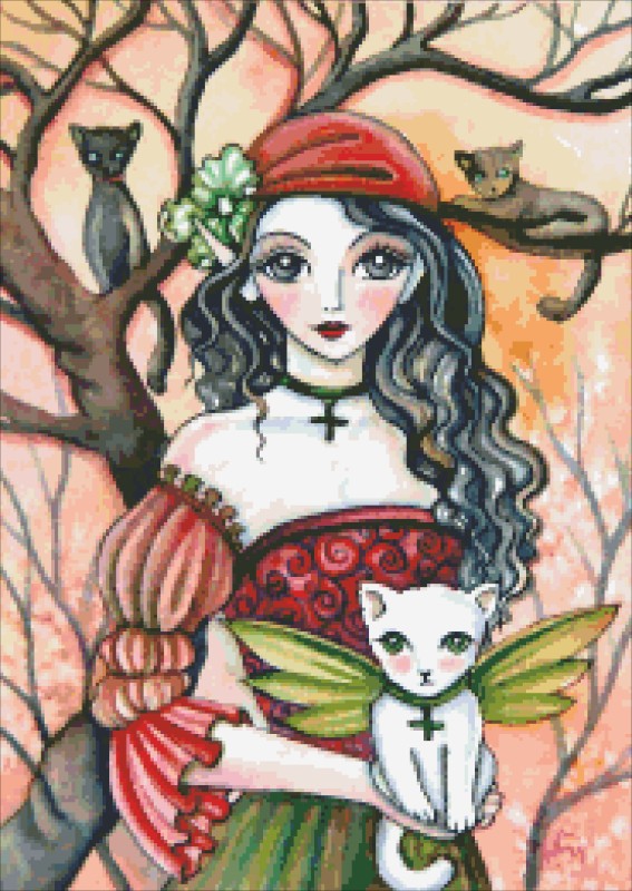 Diamond Painting Canvas - QS White Kitty Witch - Click Image to Close