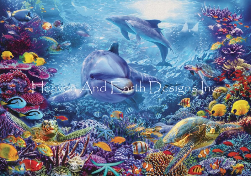 Supersized Underwater Dolphin and Turtle Max Colors - Click Image to Close