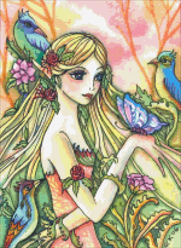 Diamond Painting Canvas - QS Dryad With a Butterfly - Click Image to Close