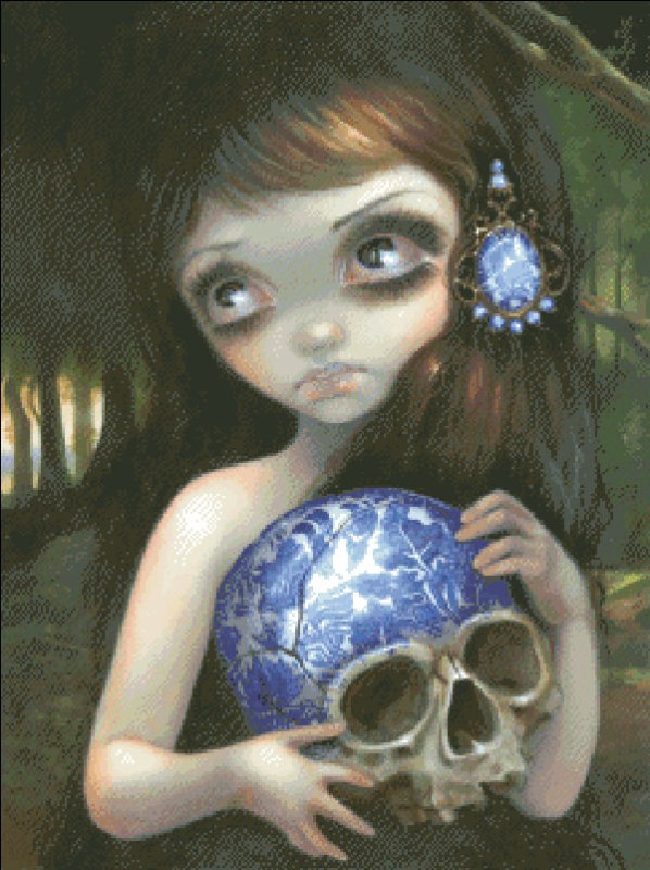 Mini Blue Willow Skull - Click Image to Close