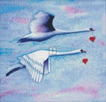 2 Swans Flying With Hearts
