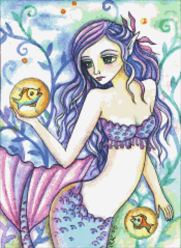Diamond Painting Canvas - QS Bubble Fish Mermaid - Click Image to Close
