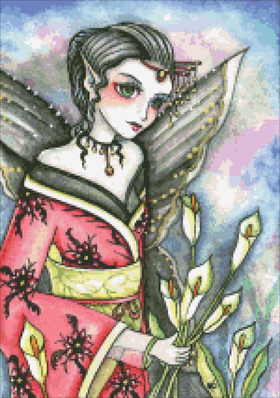 Diamond Painting Canvas - QS Kimono Calla Lily Fairy - Click Image to Close
