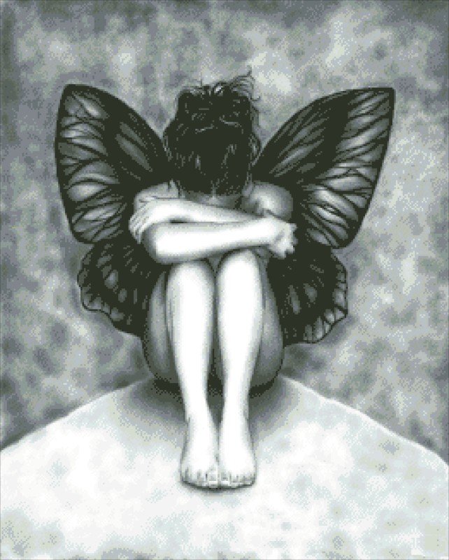 Diamond Painting Canvas - Mini Sad Butterfly Girl - Click Image to Close