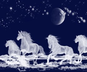 Diamond Painting Canvas - Silver Moon Ocean Spirit Horses