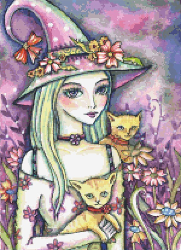 Diamond Painting Canvas - QS Blossom Witch - Click Image to Close