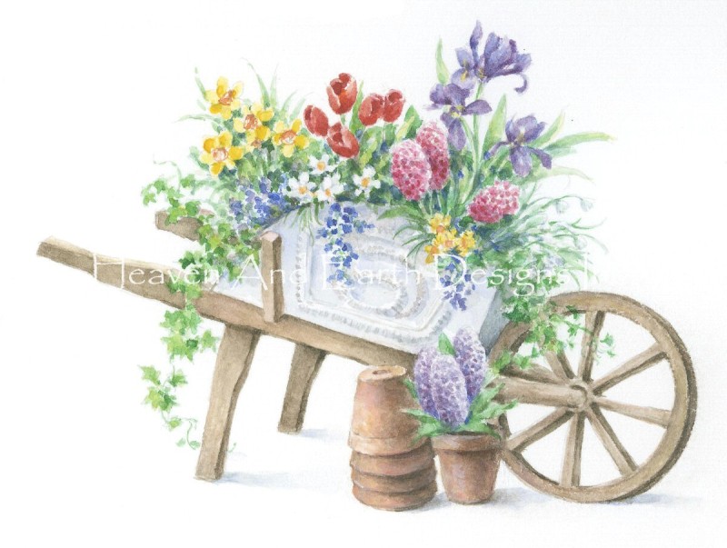 Wheel Barrow and Flowers - Click Image to Close