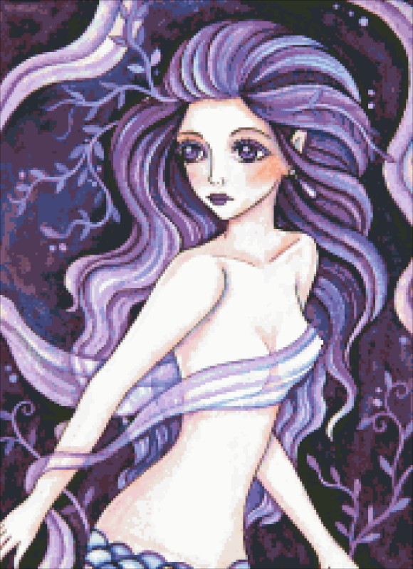 Diamond Painting Canvas - QS Purple Silk Mermaid - Click Image to Close