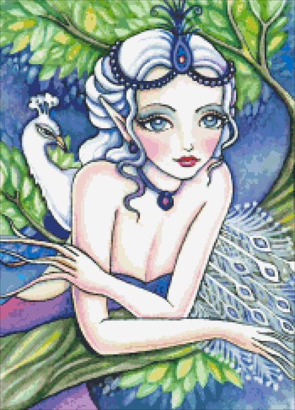 Diamond Painting Canvas - QS White Peacock Dryad - Click Image to Close
