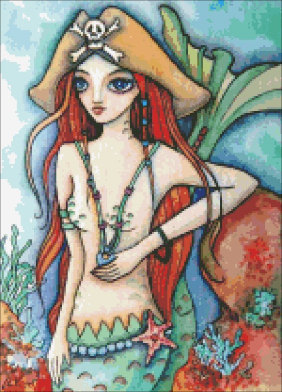Diamond Painting Canvas - QS Red Haired Mermaid - Click Image to Close