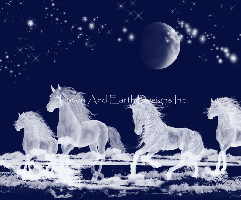Mini Silver Moon Ocean Spirit Horses - Click Image to Close