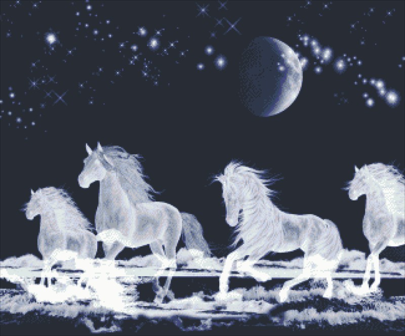 Diamond Painting Canvas - Silver Moon Ocean Spirit Horses - Click Image to Close