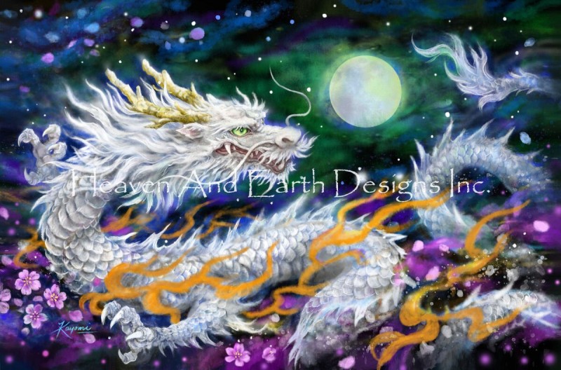 Supersized White Dragon And The Moon Max Colors - Click Image to Close
