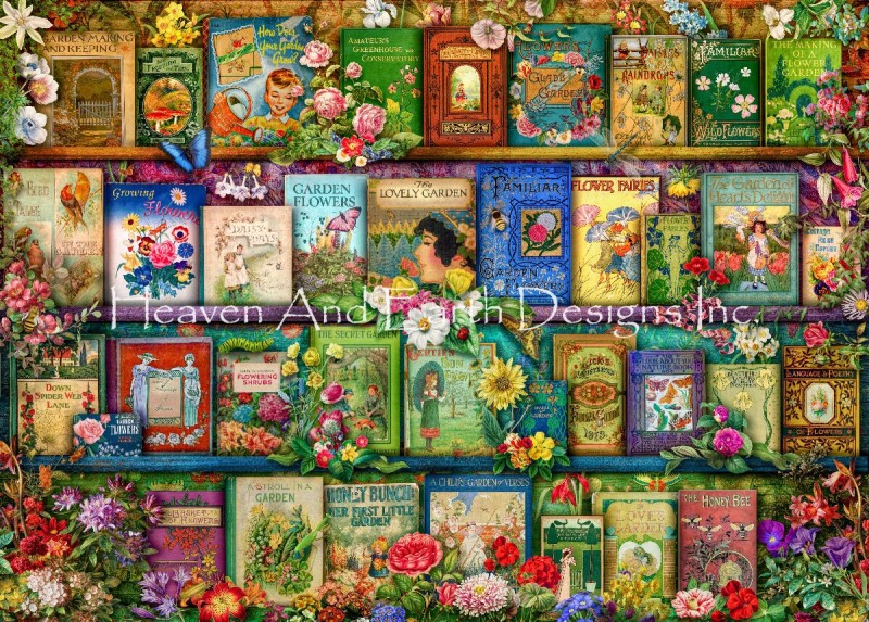 Supersized Vintage Summer Garden Book Shelf Max Colors - Click Image to Close