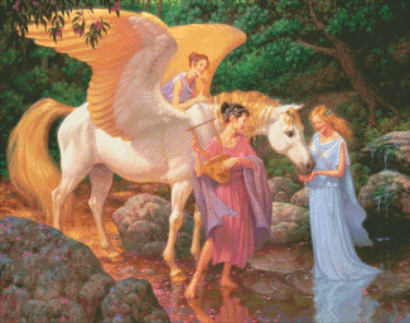 Diamond Painting Canvas - Mini Pegasus and the Muses - Click Image to Close
