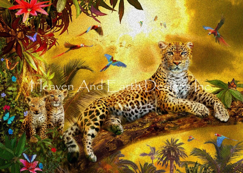 Leopard With Cubs - Click Image to Close