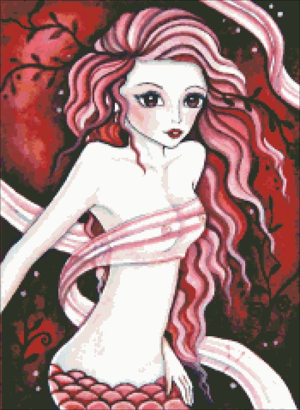 Diamond Painting Canvas - QS Red Silk Mermaid - Click Image to Close