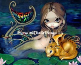 Diamond Painting Canvas - Mini Mermaid With A Golden Dragon
