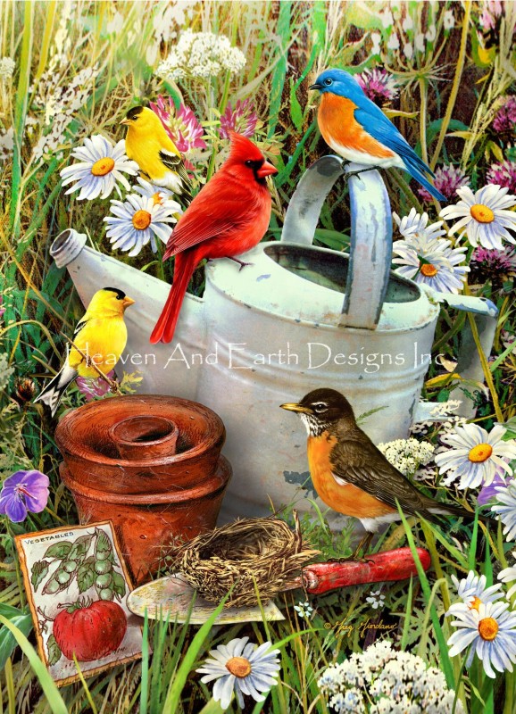 Birds with Watering Can Flag Max Colors - Click Image to Close