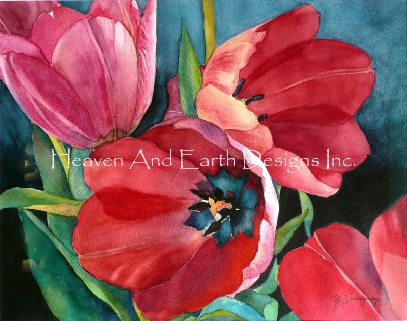 3 Red Tulips - Click Image to Close