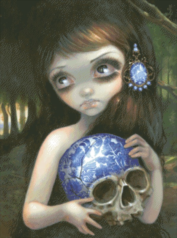 Diamond Painting Canvas - Mini Blue Willow Skull - Click Image to Close