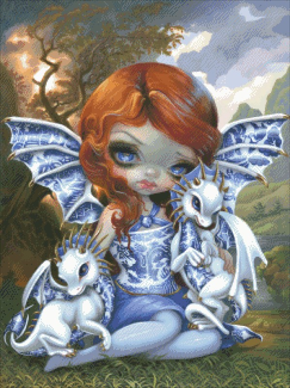 Diamond Painting Canvas - Mini Blue Willow Dragonling - Click Image to Close