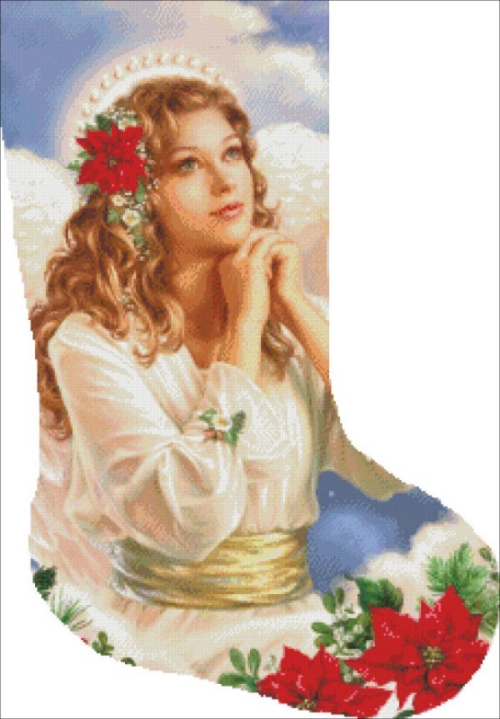 Stocking Christmas Grace Angel With Flowers - Click Image to Close