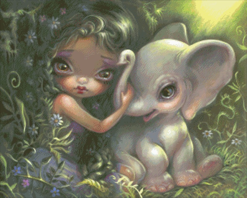 Diamond Painting Canvas - Mini Elephant Friend - Click Image to Close