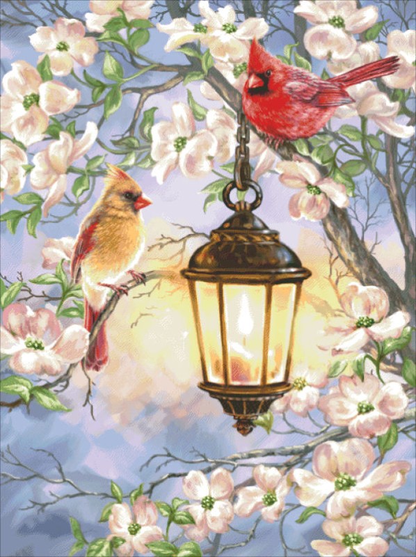 Spring Lantern With Cardinals - Click Image to Close