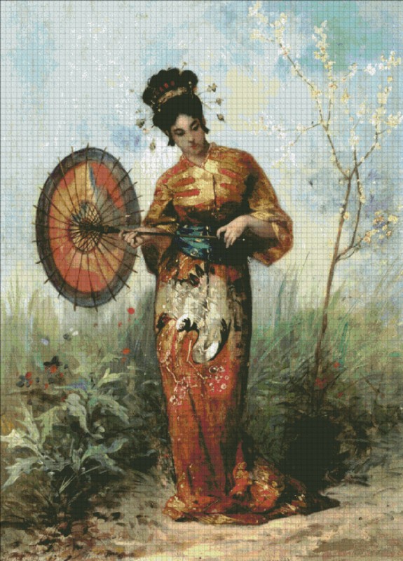 Japanese Woman with Parasol - Click Image to Close