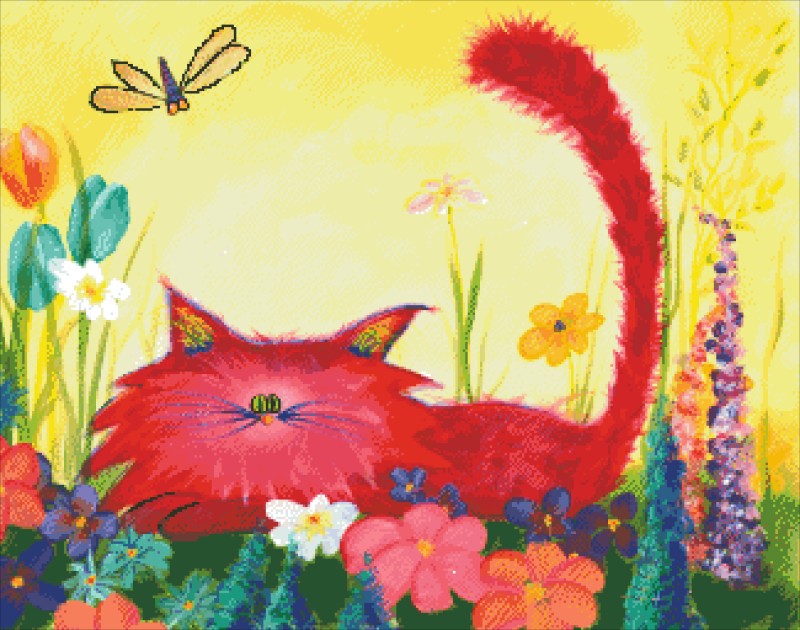 Diamond Painting Canvas - Mini Pink Garden Kitty - Click Image to Close