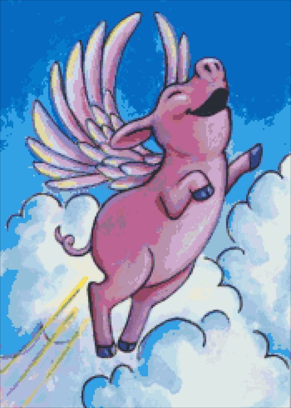 Diamond Painting Canvas - QS Flying Pink Piggie - Click Image to Close